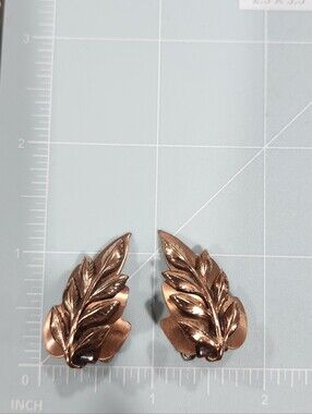Vintage 50s Renoir Copper Leaf Motif Clip-On Earrings